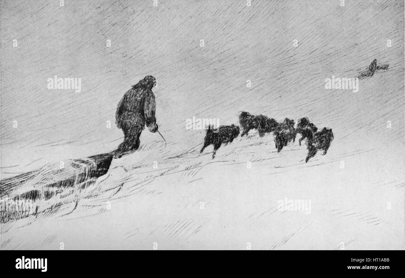 "Nansen e Johansen slittare attraverso la deriva di neve in 1895', 1896, (1928). Artista: H Egidius. Foto Stock