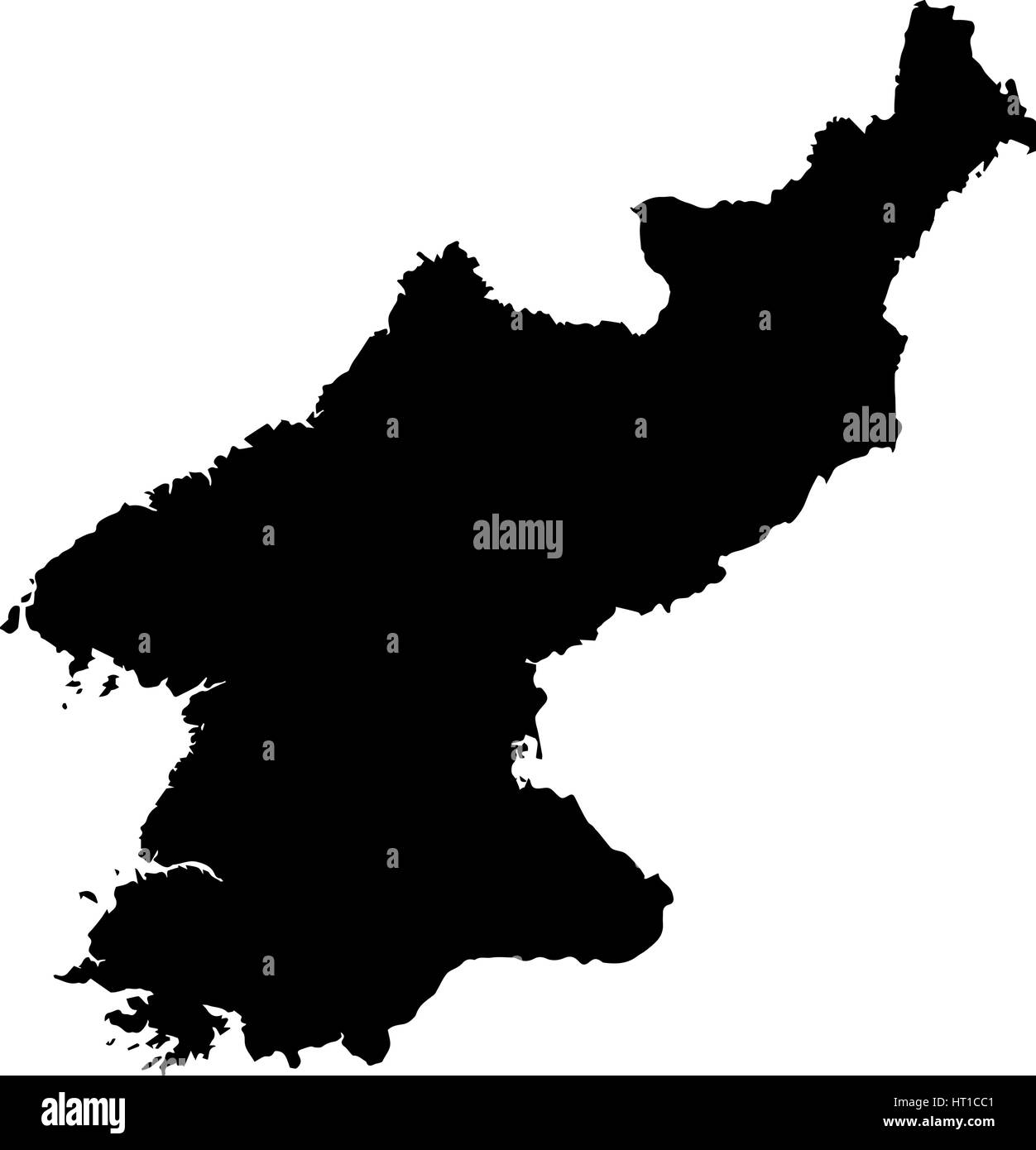 Mappa nero della Corea del Nord su sfondo bianco Illustrazione Vettoriale