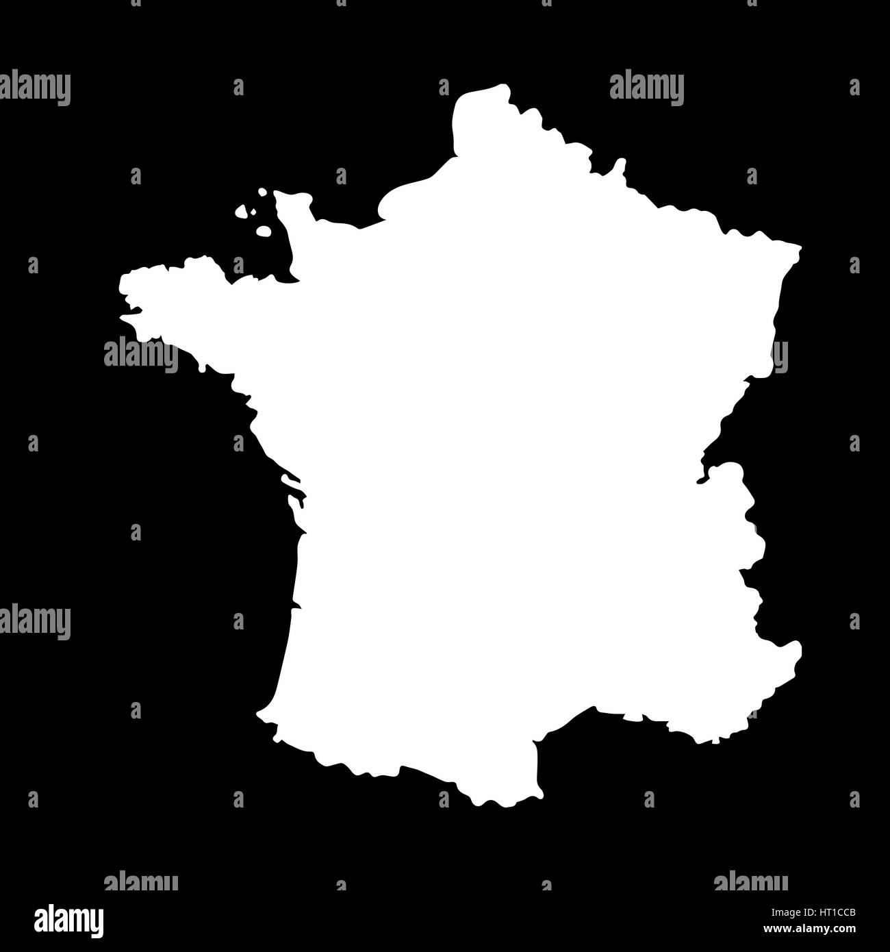 Mappa bianco della Francia su sfondo nero Illustrazione Vettoriale