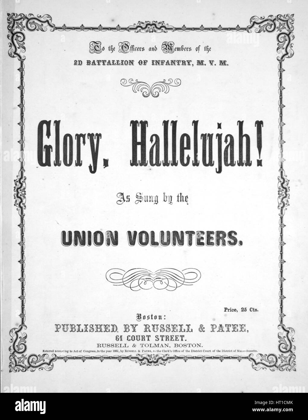 Foglio Di Musica Immagine Copertina Della Canzone Gloria Alleluia Con Paternita Originale Lettura Delle Note Di Musica Da Phillip Simonds Inno Di Battaglia Della Repubblica Parole Na Stati Uniti 1861 L Editore E