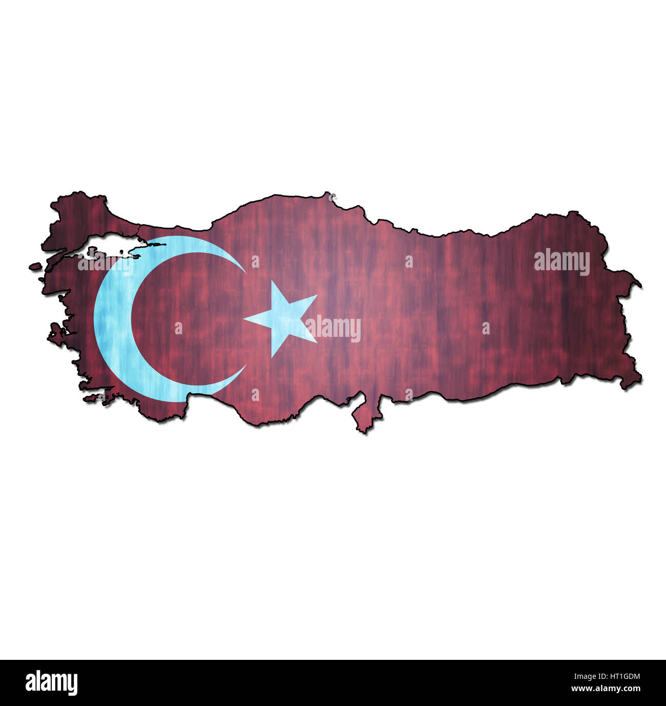 Mappa con bandiera della Turchia con i confini nazionali Foto Stock