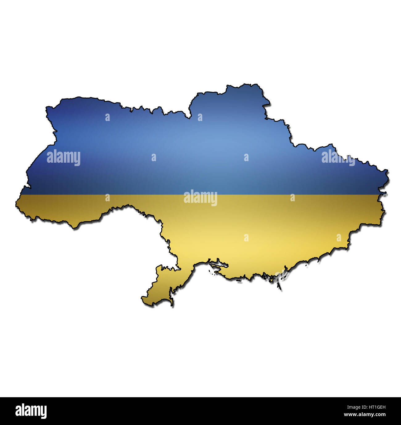 Mappa con bandiera dell'Ucraina con le frontiere nazionali senza crimea Foto Stock