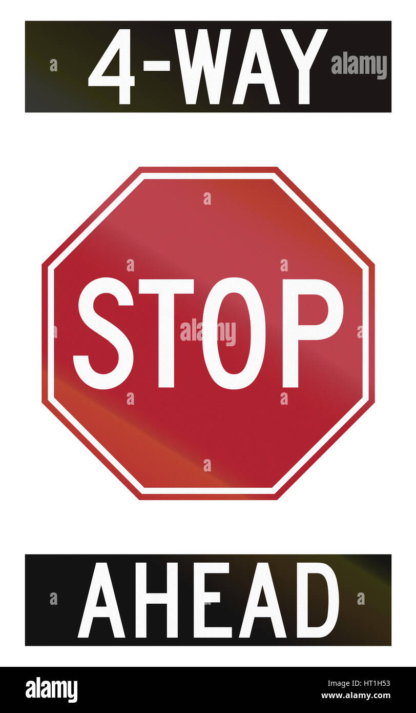 Stati Uniti cartello stradale - 4 vie per interrompere in anticipo. Foto Stock