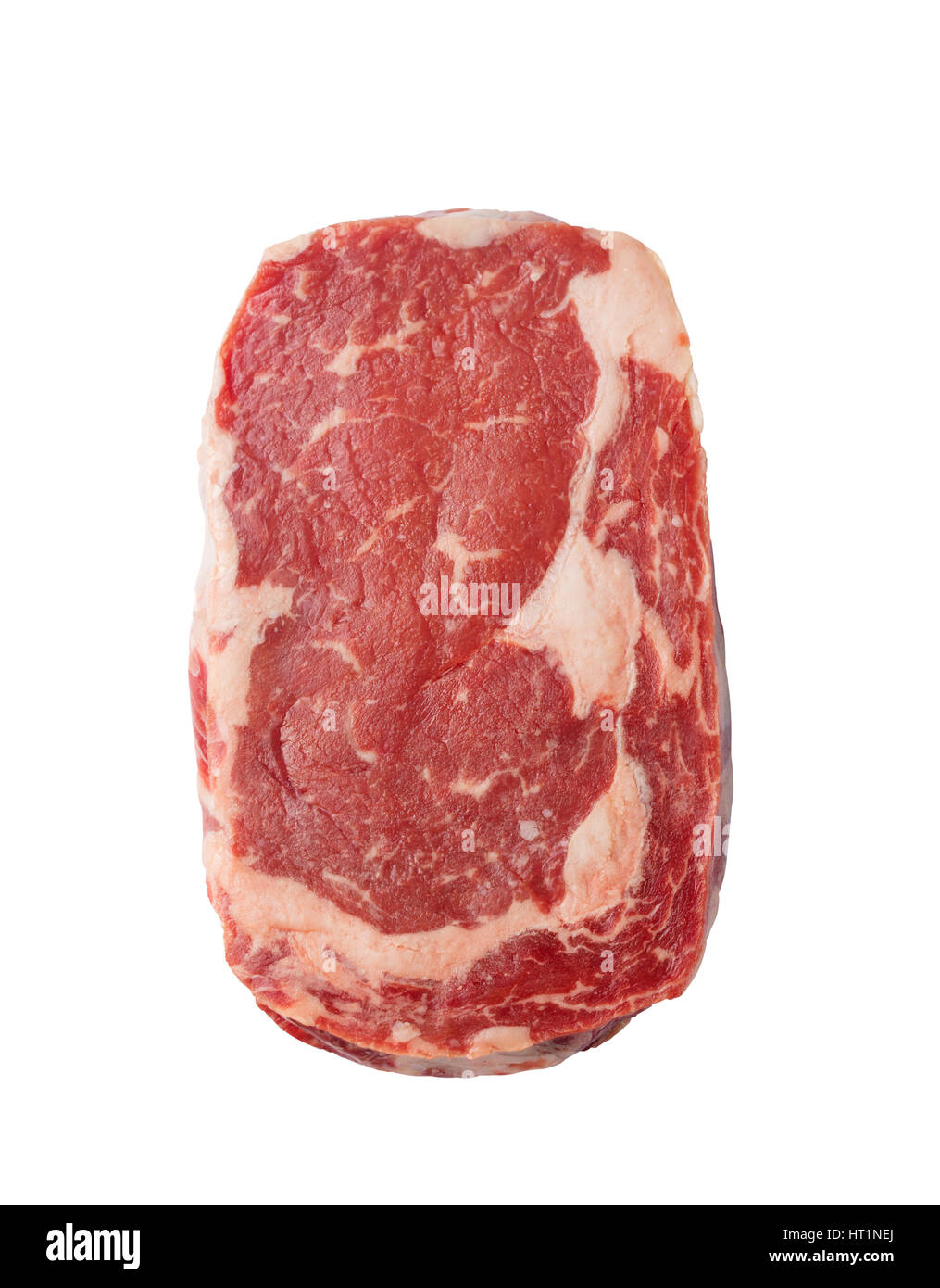 Crudo fresco bistecca di manzo isolato su bianco. Vista superiore Foto Stock