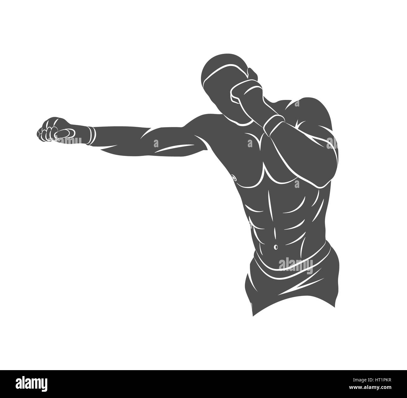 Silhouette di mixed martial arts fighter su uno sfondo bianco. Illustrazione della foto. Foto Stock
