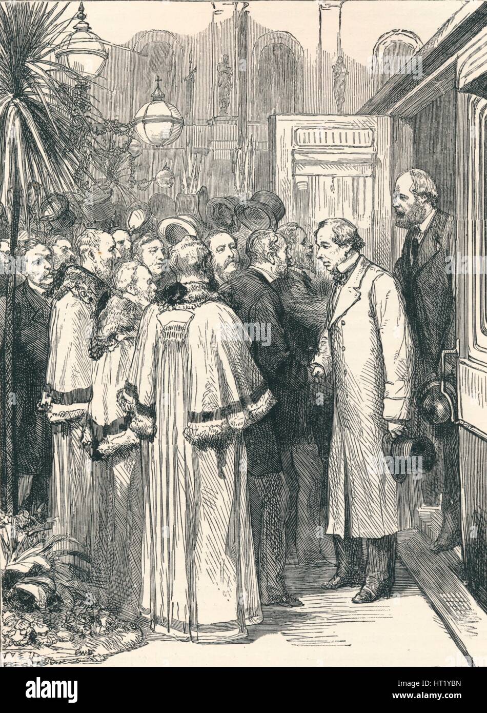 Beaconsfield signore e signore Salisbury a Charing Cross, Stazione ferroviaria, 1896. Artista: sconosciuto Foto Stock