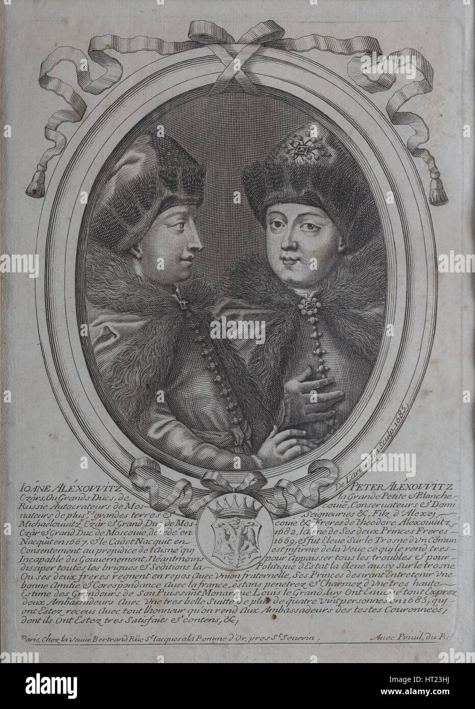 Gli Zar Ivan Alexeyevich e Peter Alexeyevich della Russia. Artista: Larmessin Nicolas de (1640-1725) Foto Stock