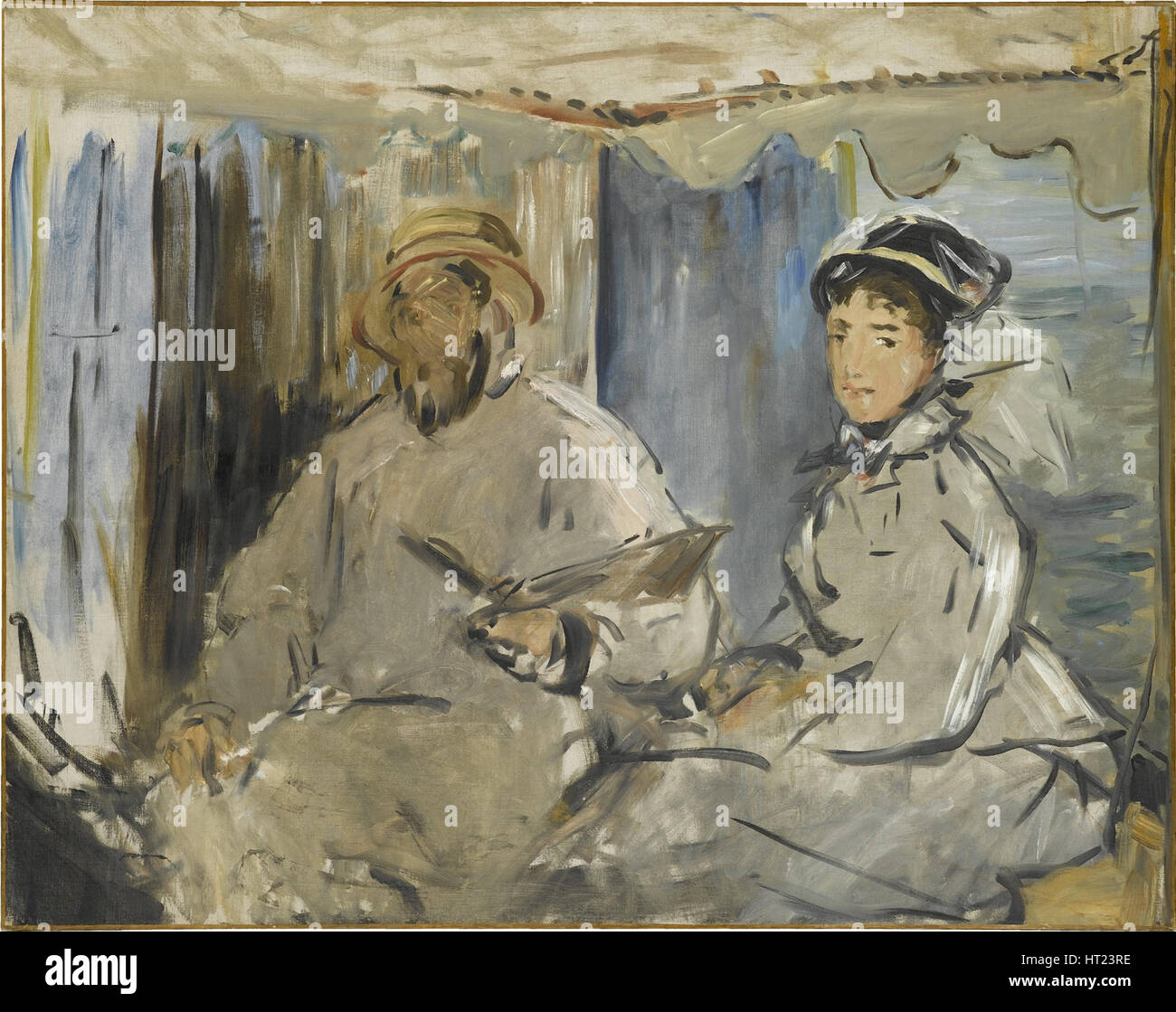 Il pittore Monet nel suo atelier, 1874. Artista: Manet, Édouard (1832-1883) Foto Stock