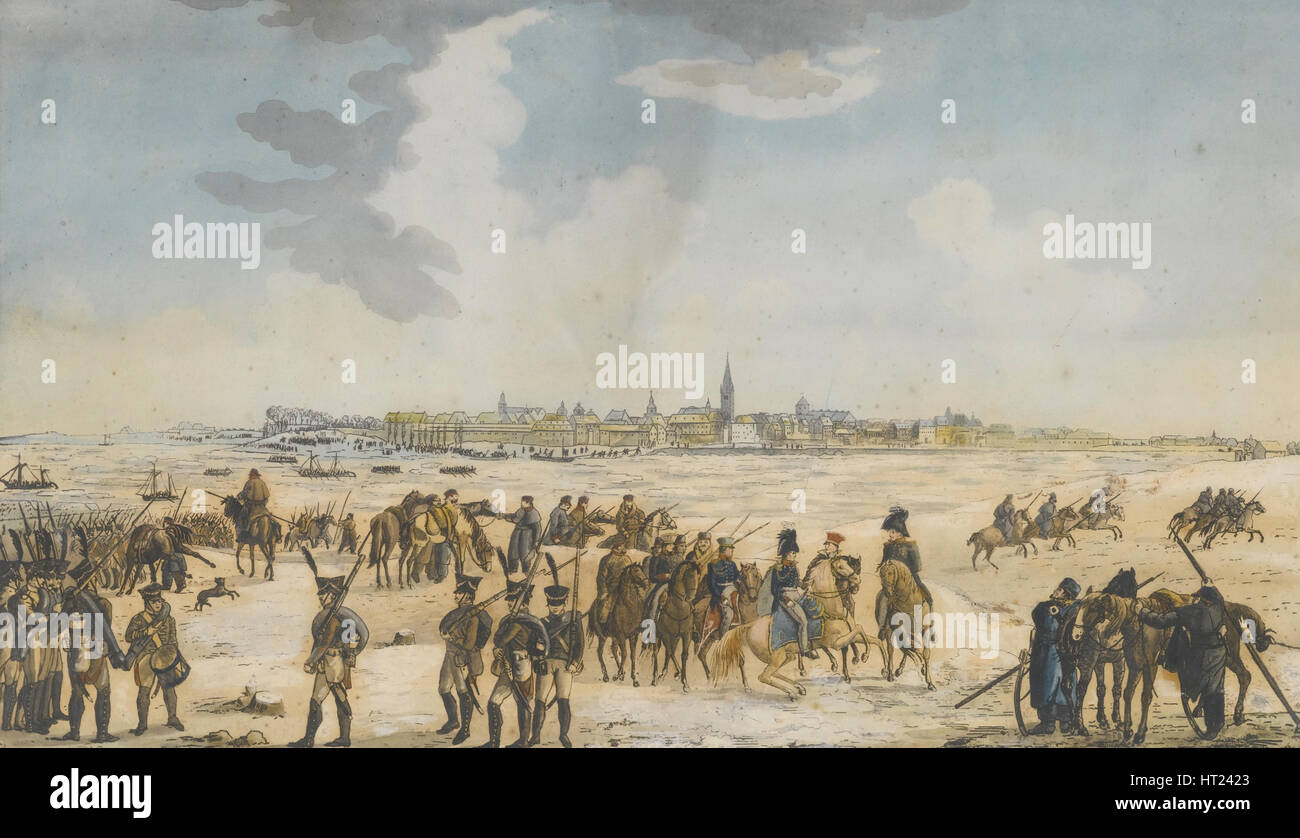 La traversata del Reno vicino a Düsseldorf da parte dell'esercito russo, 13 gennaio 1814, 1814. Artista: Anonimo Foto Stock