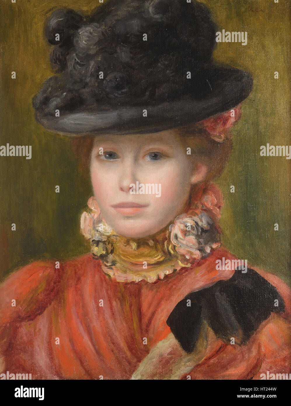 La ragazza di black hat con fiori di colore rosso, c. 1890. Artista: Renoir, Pierre Auguste (1841-1919) Foto Stock