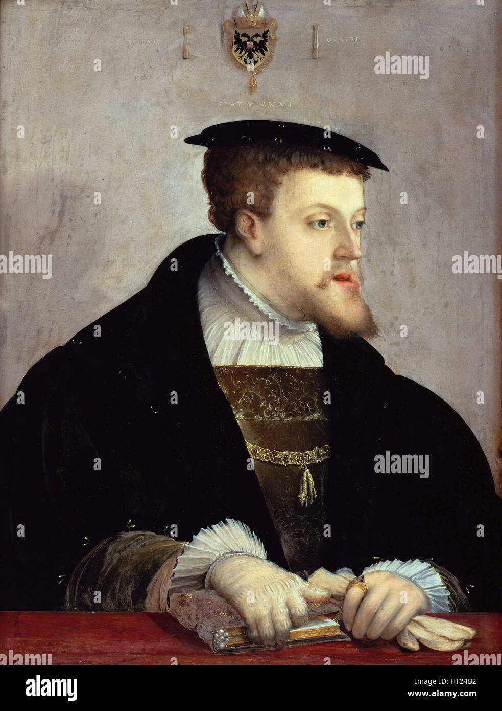 Ritratto dell'Imperatore Carlo V (1500-1558), ca 1532. Artista: Amberger Christoph (ca. 1500-1562) Foto Stock
