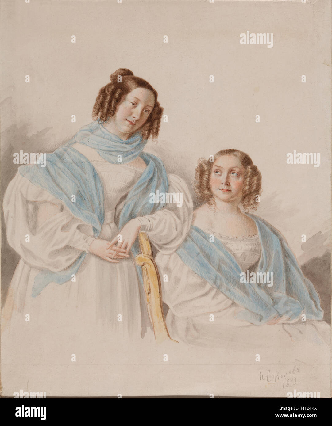 Ritratto di Sorelle Countesses.ssa Antonina Dmitrievna (1813-1891) und Lidia Dmitrievna (1815-1882) Blud Artista: Sokolov, Pyotr Petrovich (1821-1899) Foto Stock