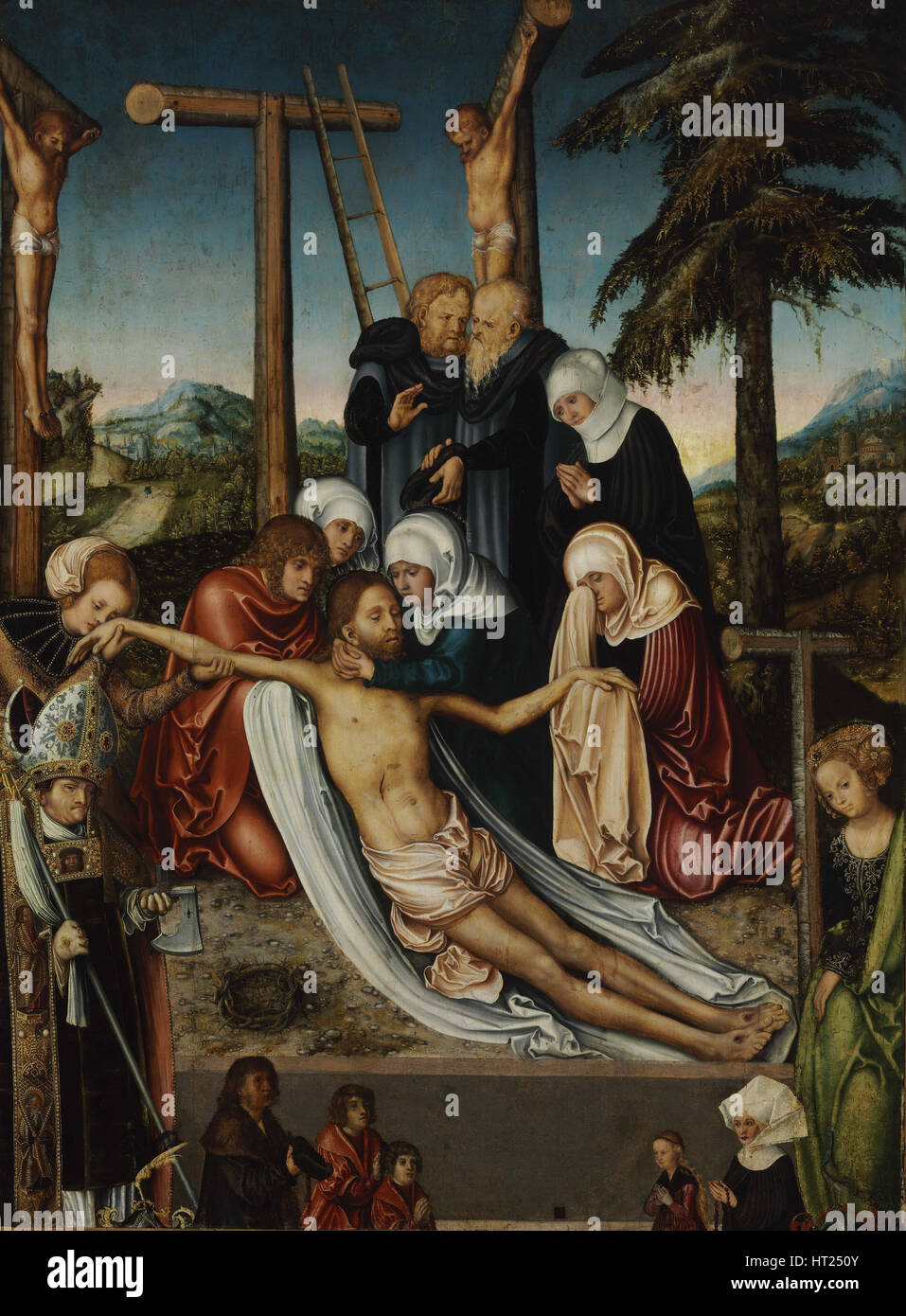 Il compianto su Cristo con i Santi Wolfgang e Helena, c. 1525. Artista: Cranach, Lucas, il Vecchio (1472-1553) Foto Stock