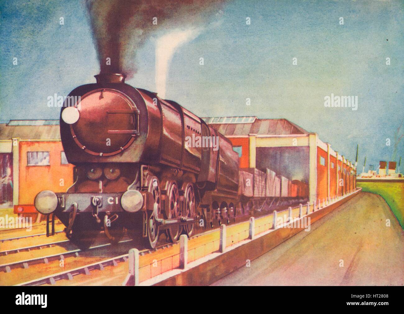 'L'ultima austerità del motore di trasporto merci, S.R., a Southampton Docks", 1940. Artista: sconosciuto. Foto Stock