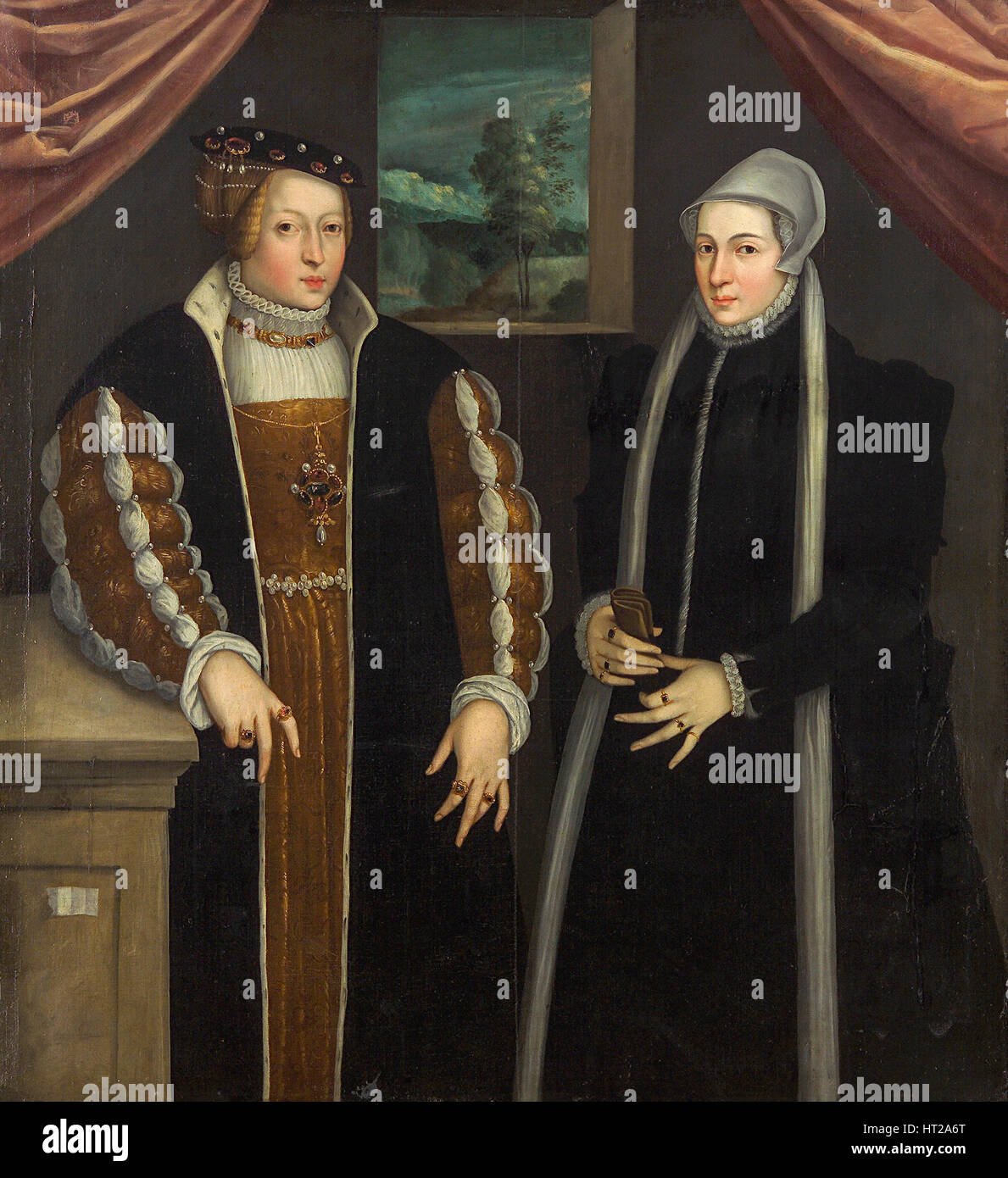 Fare doppio ritratto (Marie di Brandenburg-Kulmbach e Cristina di Danimarca?), c. 1580. Artista: Anonimo Foto Stock