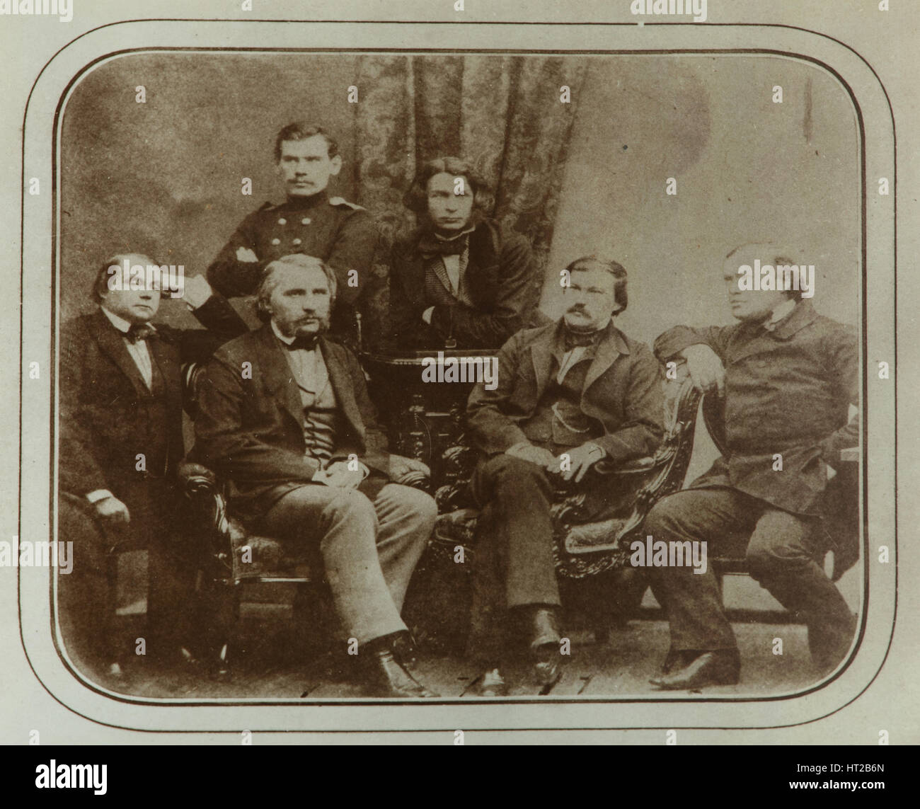 Sovremennik: Ivan Goncharov, Ivan Turgenev, Leo Tolstoj, Dmitri Grigorovich, Alexander Druzhinin e artista: Levitsky, Sergei Lvovich (1819-1898) Foto Stock