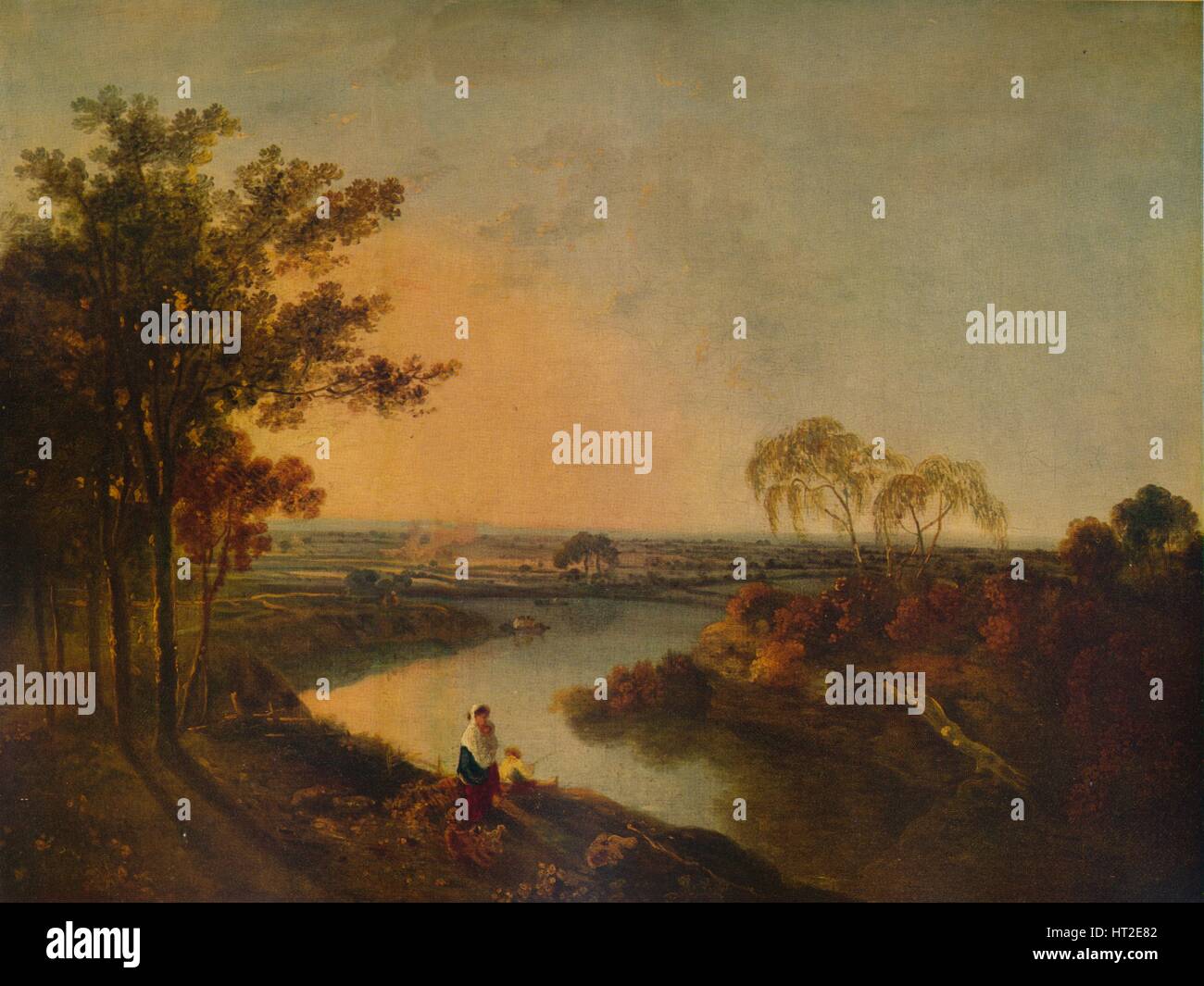 "Un fiume inglese al tramonto, in lontananza le colline Welsh', c1760, (1938). Artista: Richard Wilson. Foto Stock