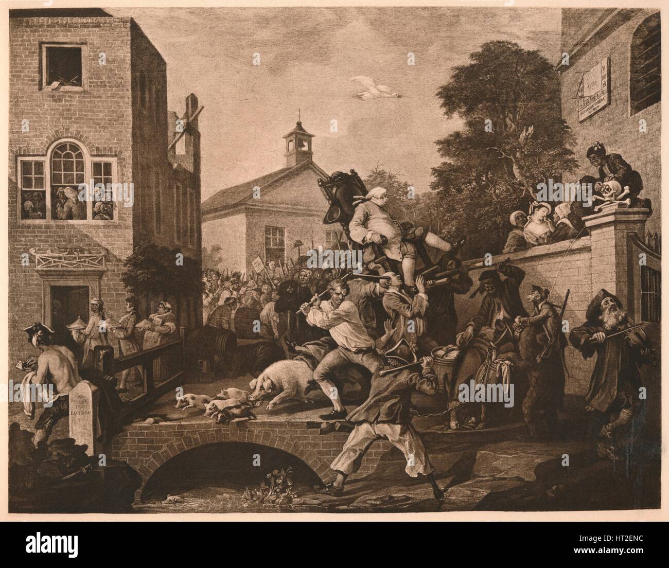 "Presiedere i membri', piastra IV da 'gli umori di una elezione', 1757. Artista: William Hogarth. Foto Stock