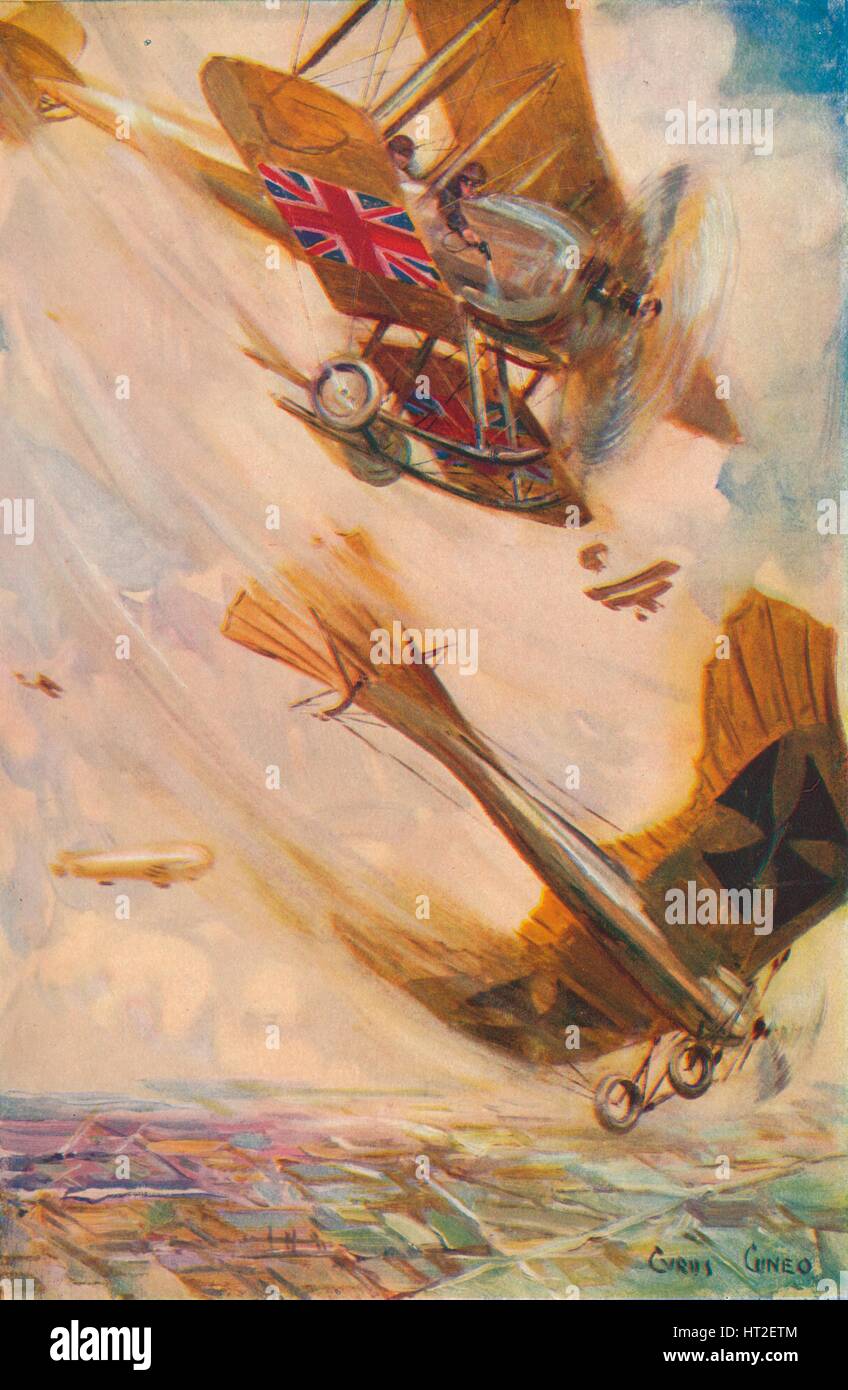 'Un biplano britannico portando giù un tedesco Taube', C1916 (1928). Artista: Ciro Cuneo. Foto Stock