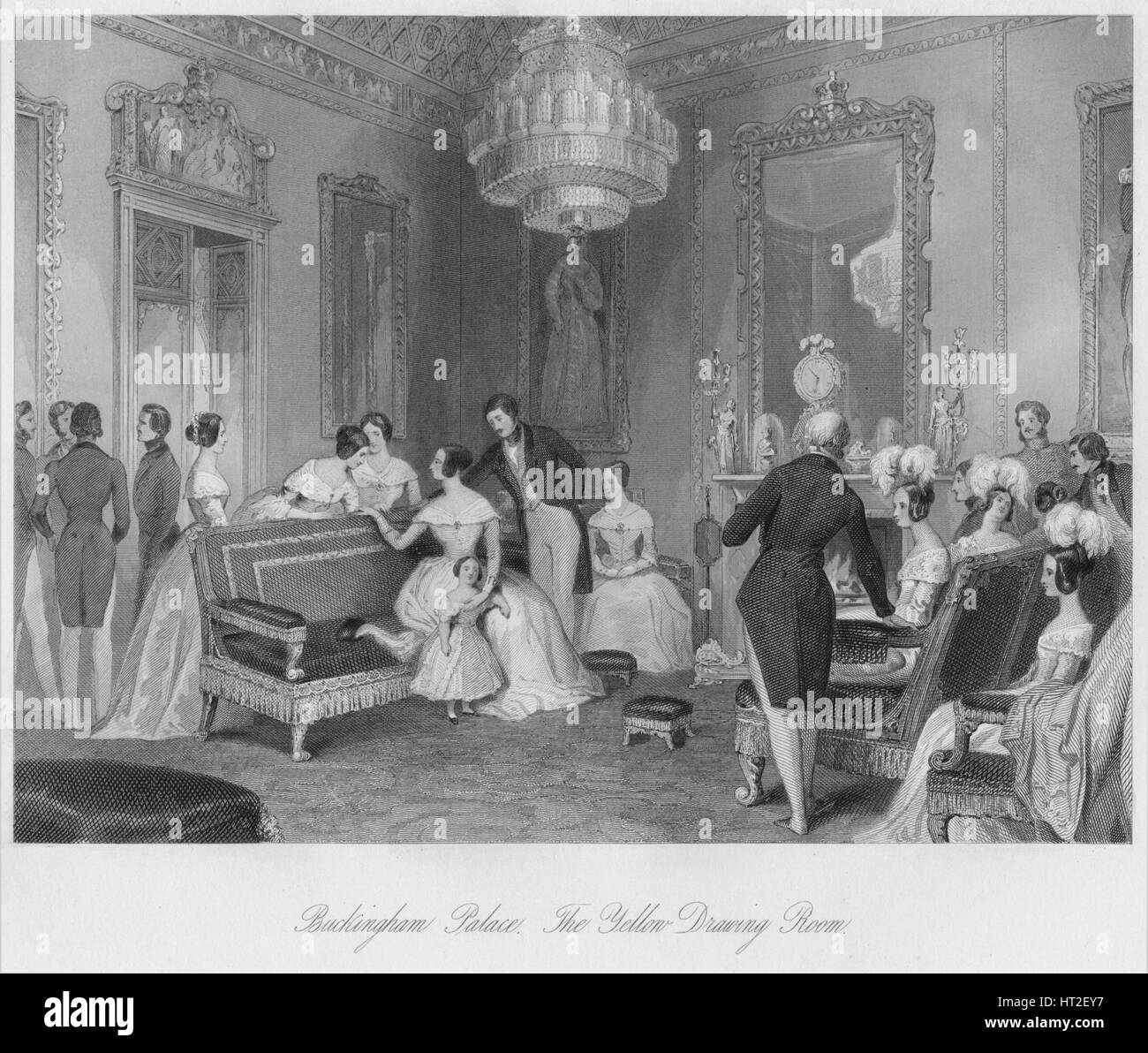 "Buckingham Palace. Il Giallo Drawing Room', C1841. Artista: Henry Melville. Foto Stock
