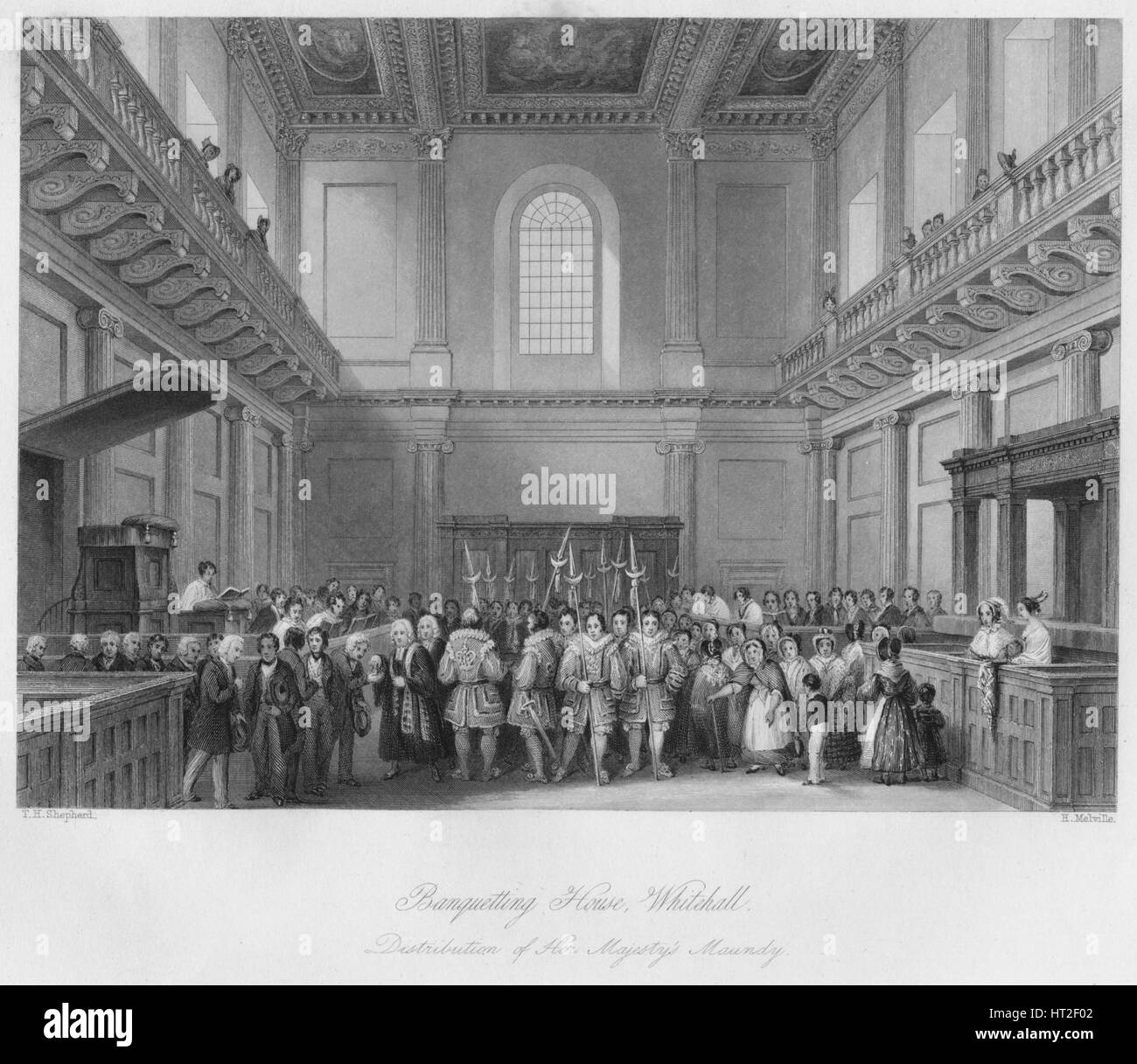 "Banqueting House di Whitehall. Distribuzione di Sua Maestà, Maundy', C1841. Artista: Henry Melville. Foto Stock