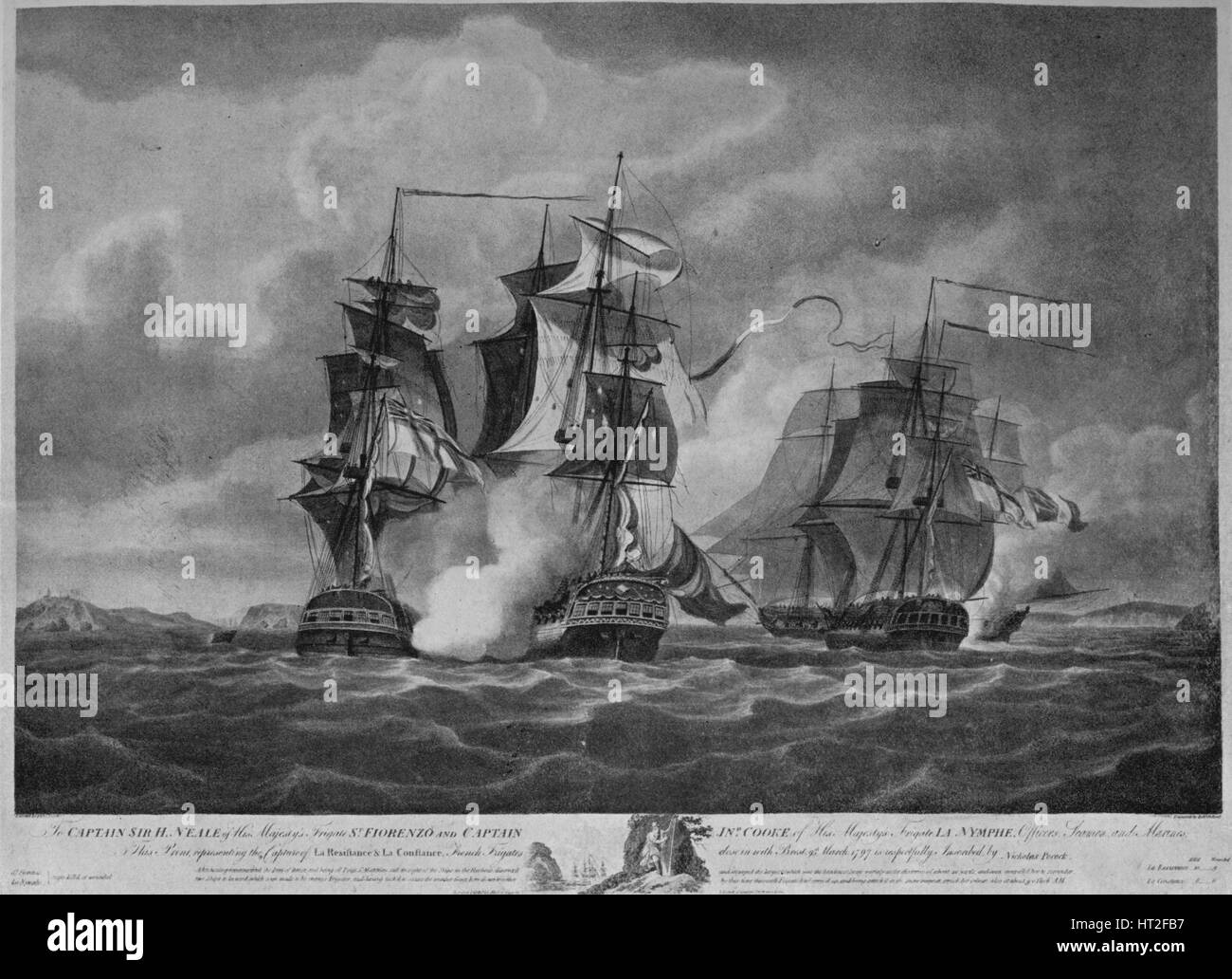 "Acquisizione del 'Resistenza' e il 'Costanza'' c1798. Artista: Nicholas Pocock. Foto Stock