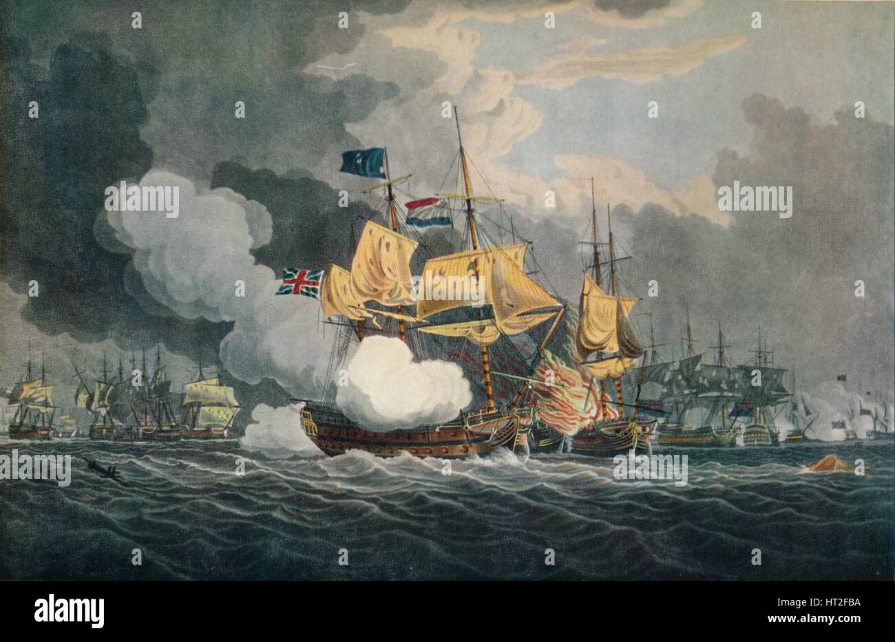 "La battaglia di Camperdown', c1798, (1924). Artista: Robert Clevely. Foto Stock
