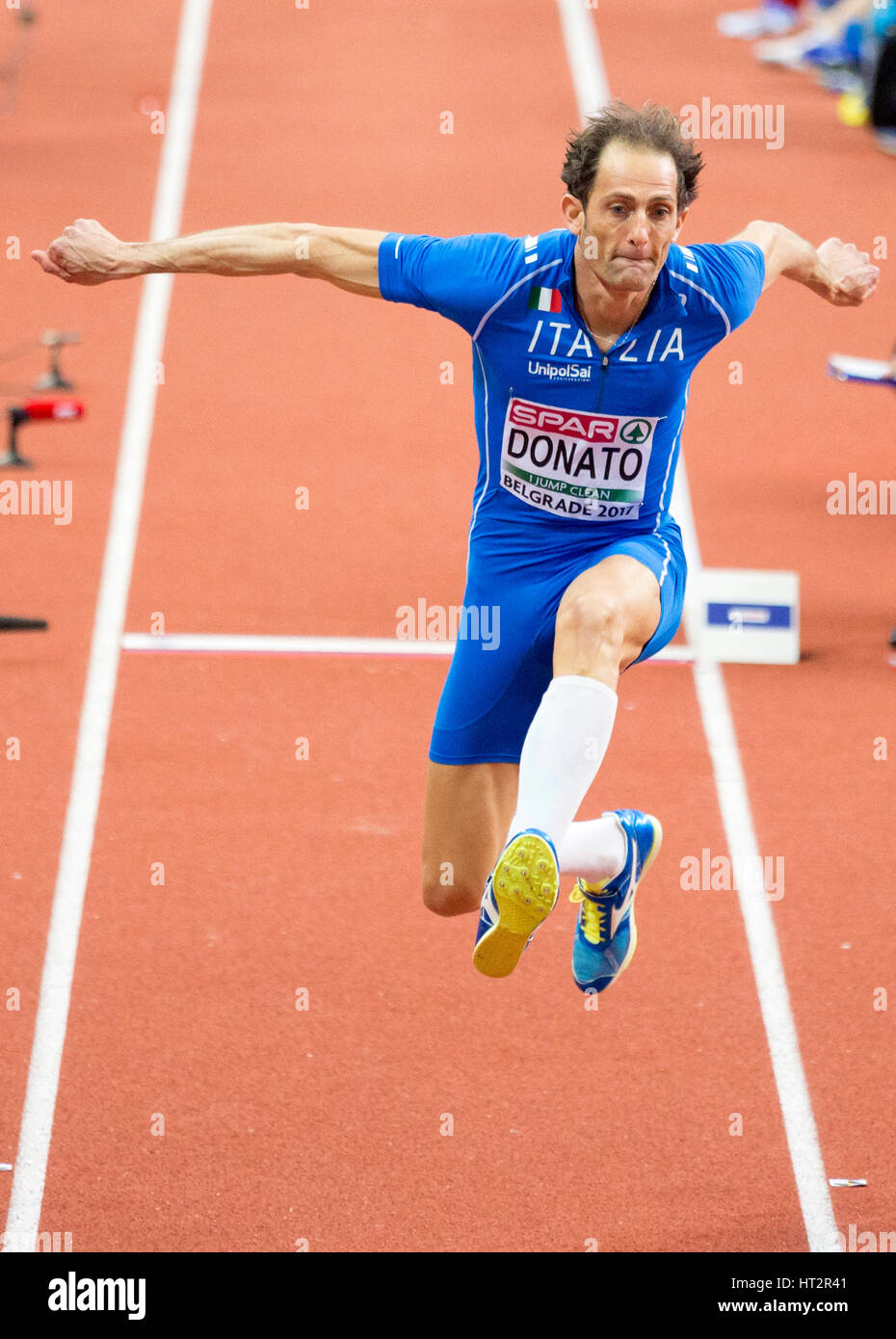 A Belgrado, in Serbia. 05 Mar, 2017. Fabrizio Donato di Italia a Salto triplo uomini finale del giorno tre del 2017 Europeo di Atletica Leggera Indoor campionati a Kombank Arena il 5 marzo 2017 a Belgrado in Serbia. Credito: Nikola Krstic/Alamy Live News Foto Stock