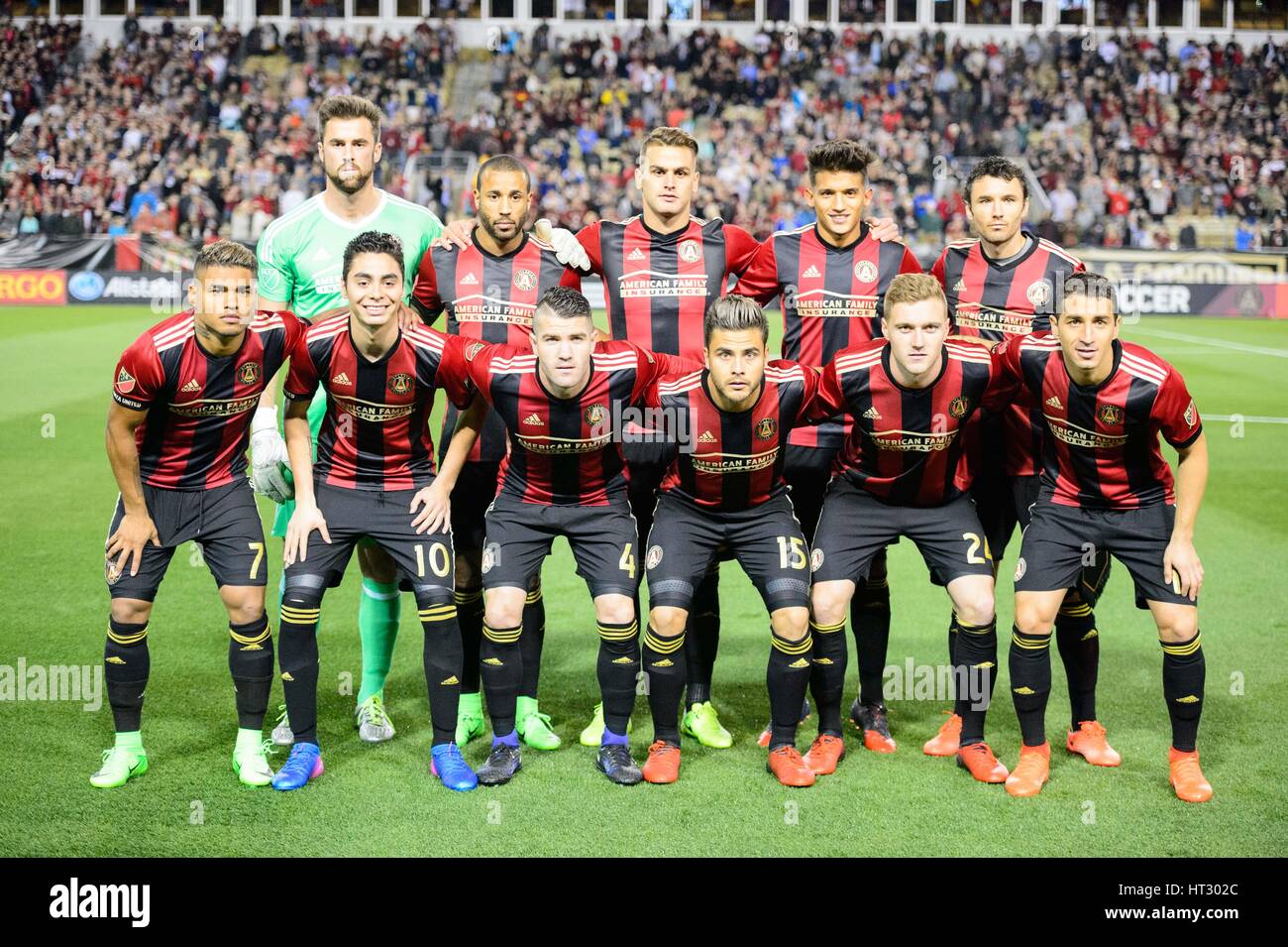 Atlanta, Stati Uniti d'America. Mar 5, 2017. Il 11 partenza per Atlanta Regno durante la MLS partita di calcio tra i NY Red Bulls e Atlanta uniti a Bobby Dodd Stadium di domenica 5 marzo 2017 a Atlanta, GA. Credito: Cal Sport Media/Alamy Live News Foto Stock