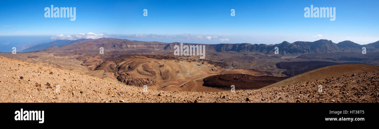 De la caldera de Las Cañadas, Panorama di Montaña Blanca, Parco Nazionale di Teide Parque Nacional de las Cañadas del Teide Tenerife Foto Stock
