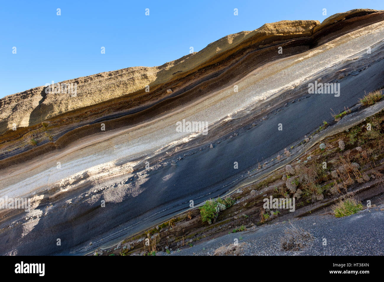 Diversi strati di roccia in roccia vulcanica, Mirador La Tarta, Parco Nazionale di Teide Parque Nacional de las Cañadas del Teide Foto Stock