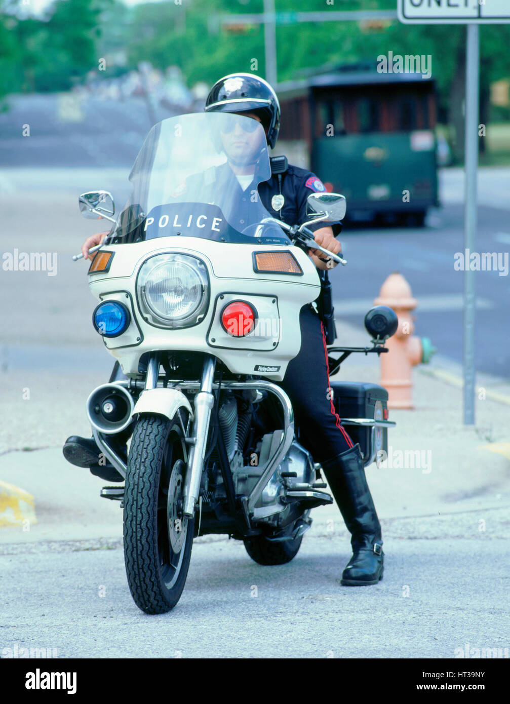 1992 Harley Davidson police bike. Artista: sconosciuto. Foto Stock