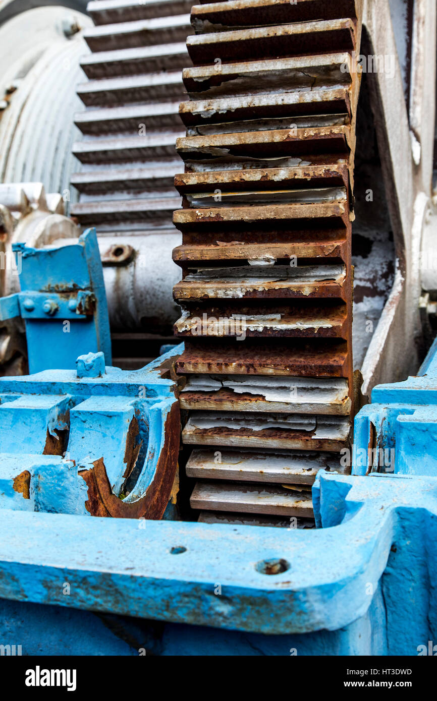 Metallo arrugginito superficie, strutture, ruota dentata e cremagliera-ruota, Foto Stock