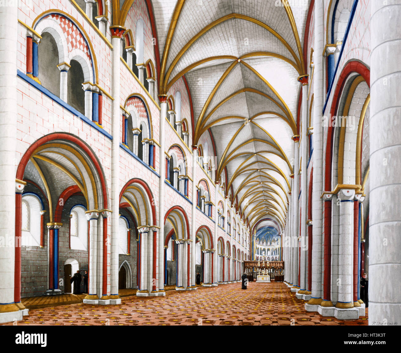 La navata centrale a St Augustine's Abbey, c7th del XVI secolo, (c1990-2010) Artista: Peter Urmston. Foto Stock