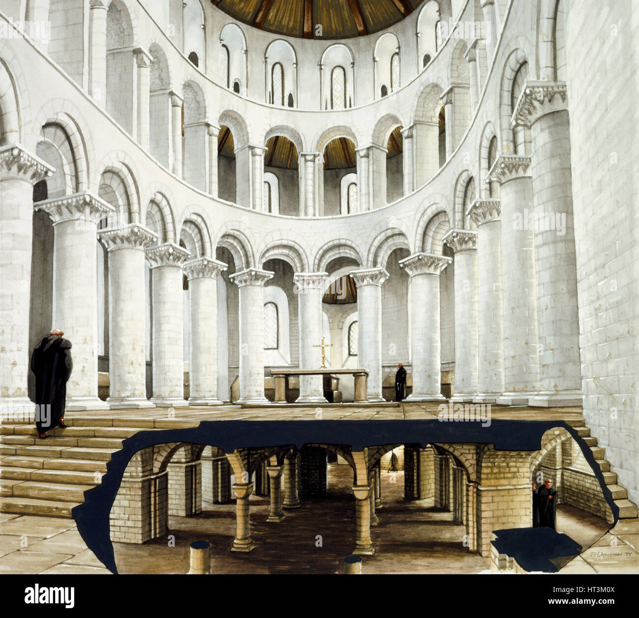 Il presbiterio e la cripta a St Augustine's Abbey, c12th secolo, (c1990-2010). Artista: Pietro Urmston. Foto Stock