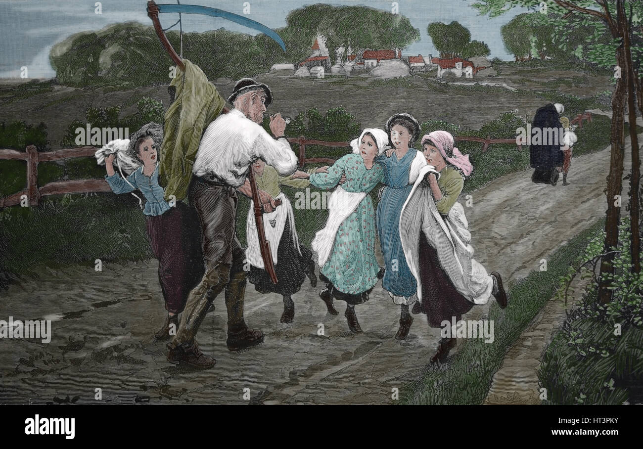 Il mietitore e fiori. Disegno di pittura di Phil Morris. Xix secolo. La spagnolo e illustrazione americana, 1882, Spagna. Foto Stock