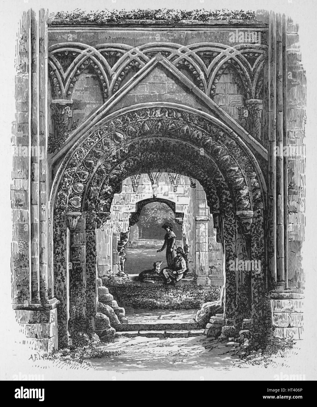 'Doorway nella Cappella di San Giuseppe.', Abbazia di Glastonbury, c1880, (1897). Artista: Alexander Francesco Lydon. Foto Stock
