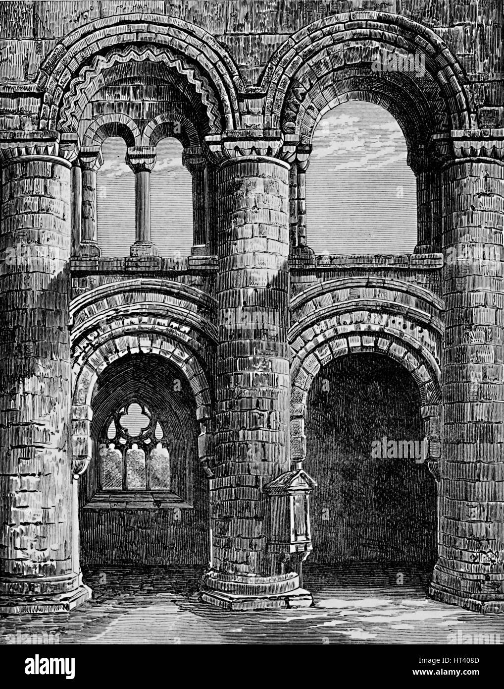 "Arcate normanne nella navata centrale', Jedburgh Abbey, c1880, (1897). Artista: Alexander Francesco Lydon. Foto Stock