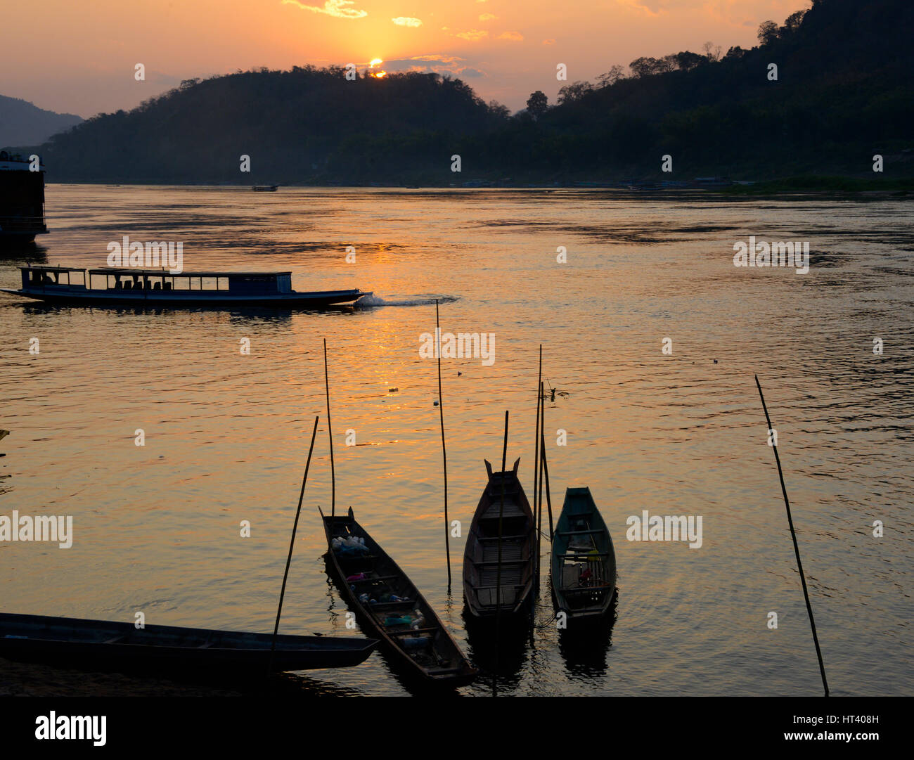 Tramonto sul fiume Mekong, Laos Foto Stock