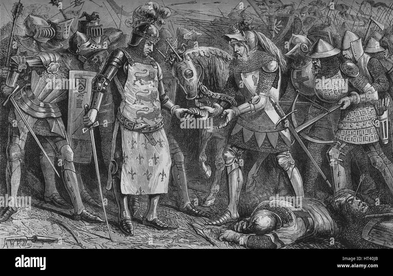 'Surrender del Re di Francia a Poitiers", settembre 1356, (c1880). Artista: sconosciuto. Foto Stock