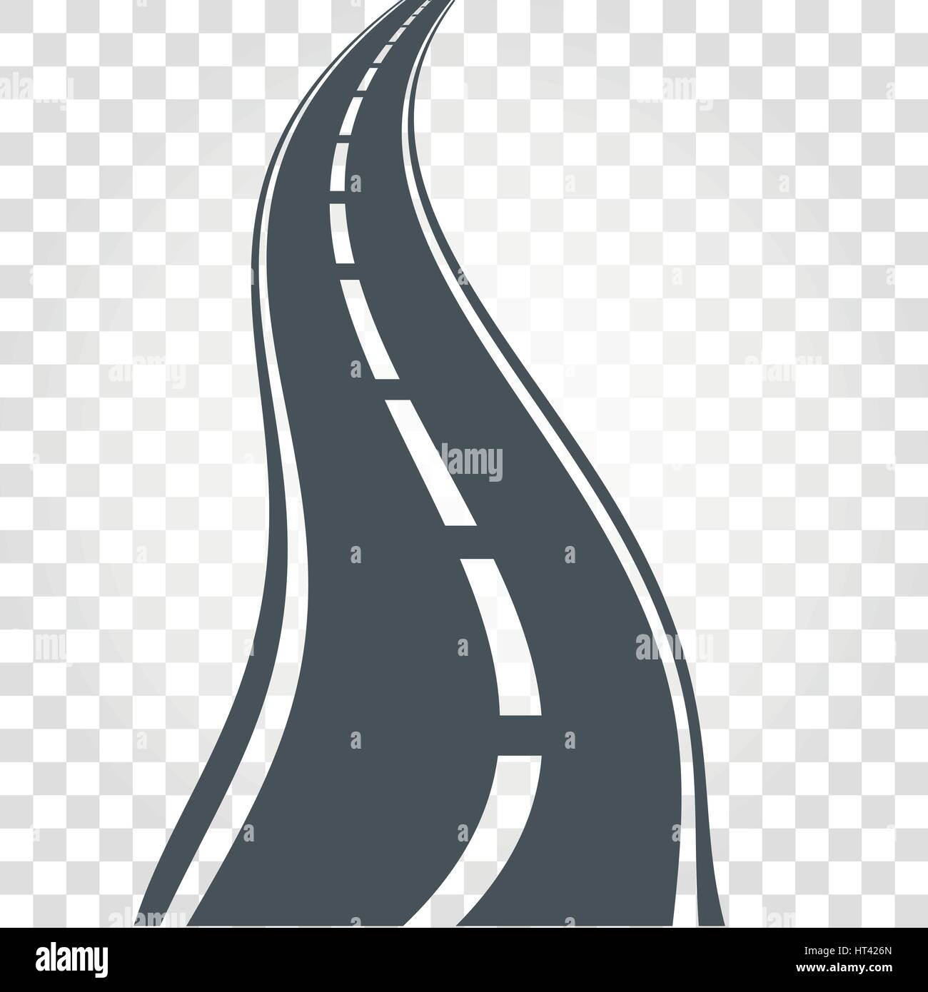 Isolato di colore nero di autostrada o di strada con marcature di divisione su sfondo a scacchi illustrazione vettoriale. Illustrazione Vettoriale