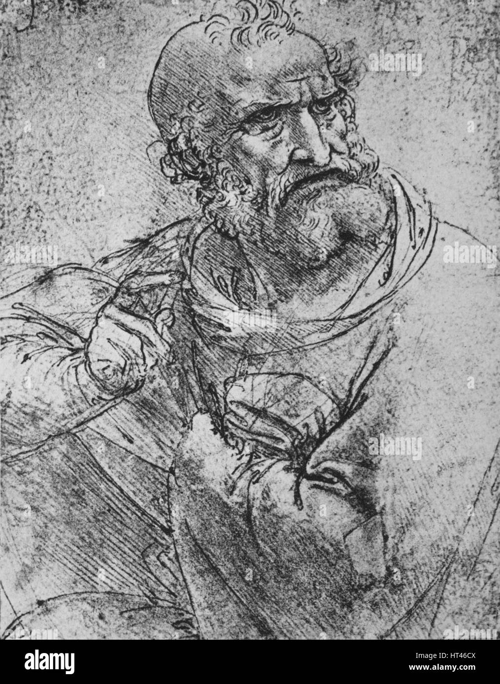 "Half-Length di un apostolo con la sua mano destra sollevata', C1480 (1945). Artista: Leonardo da Vinci. Foto Stock