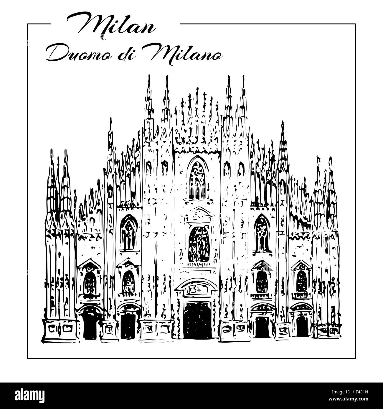 Duomo di Milano. Italia Turismo. Duomo di Milano. Mano bozzetto illustrazione. Può essere utilizzato in pubblicità, viaggiare, cartoline, stampe, Illustrazione Vettoriale