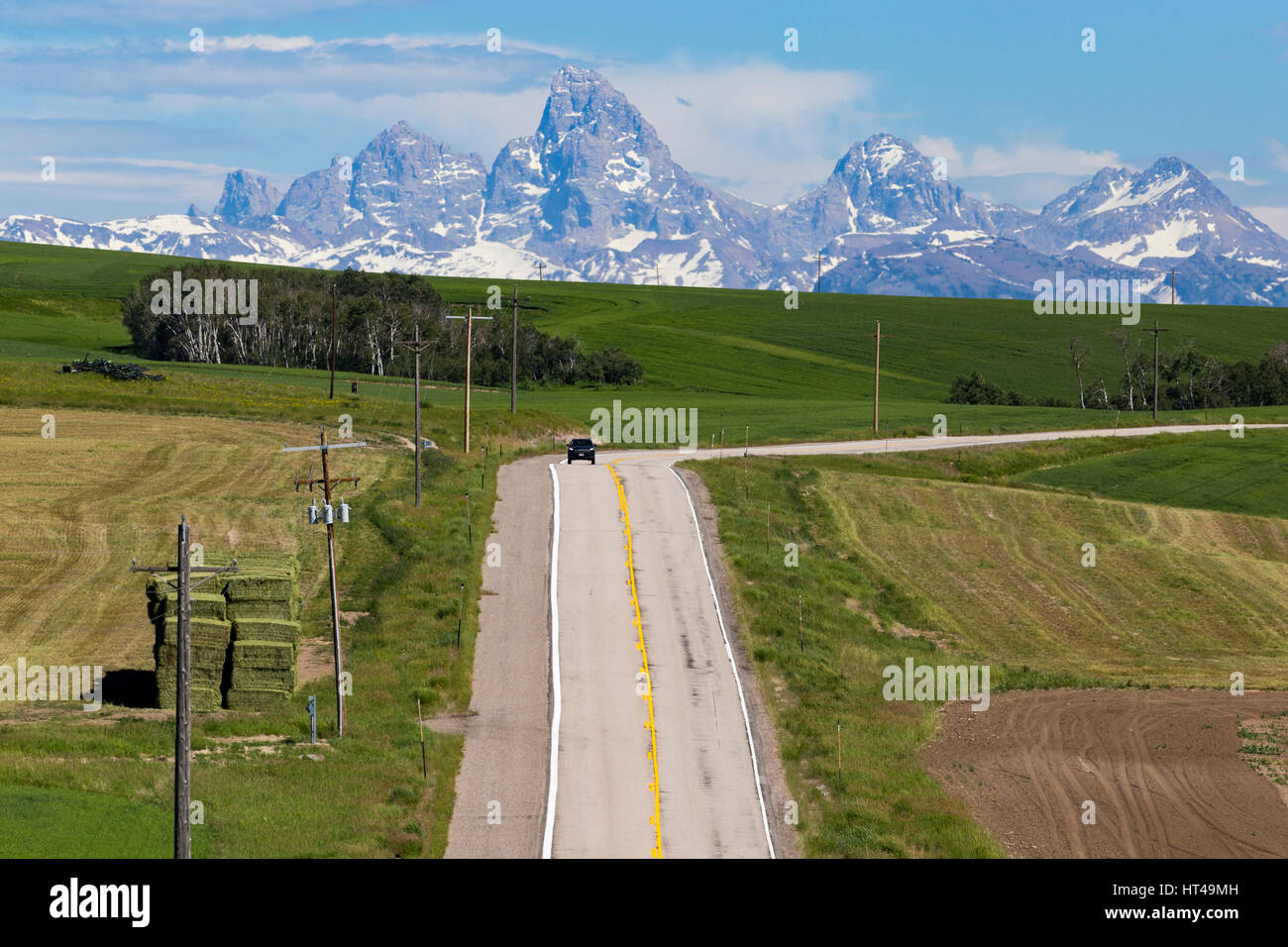 Grand Tetons visto da Idaho autostrada Statale 32 vicino a Ashton, Idaho. Foto Stock