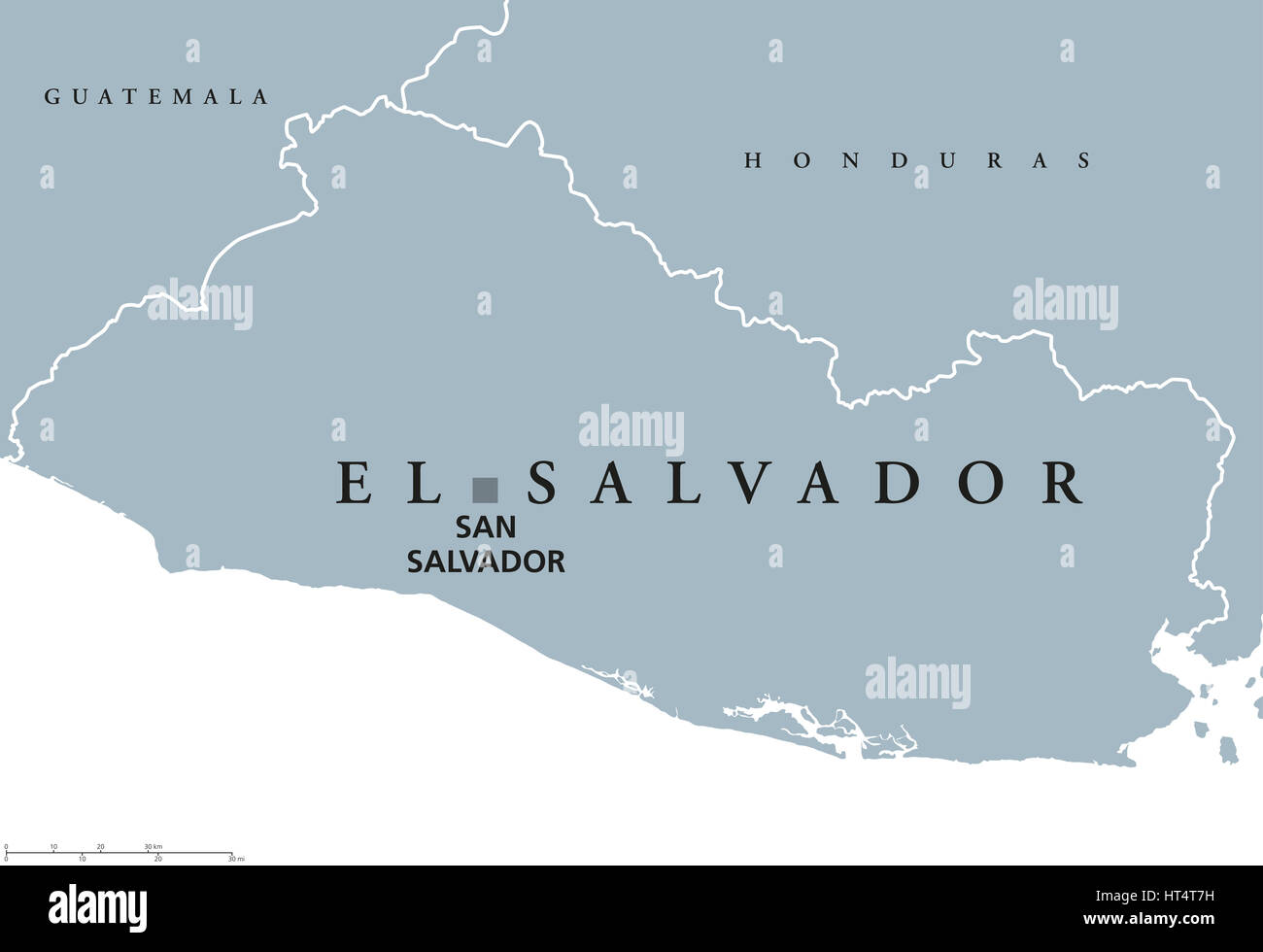 El Salvador mappa politico con capitale San Salvador, i confini nazionali e i paesi vicini. Repubblica e paese in America centrale. Foto Stock