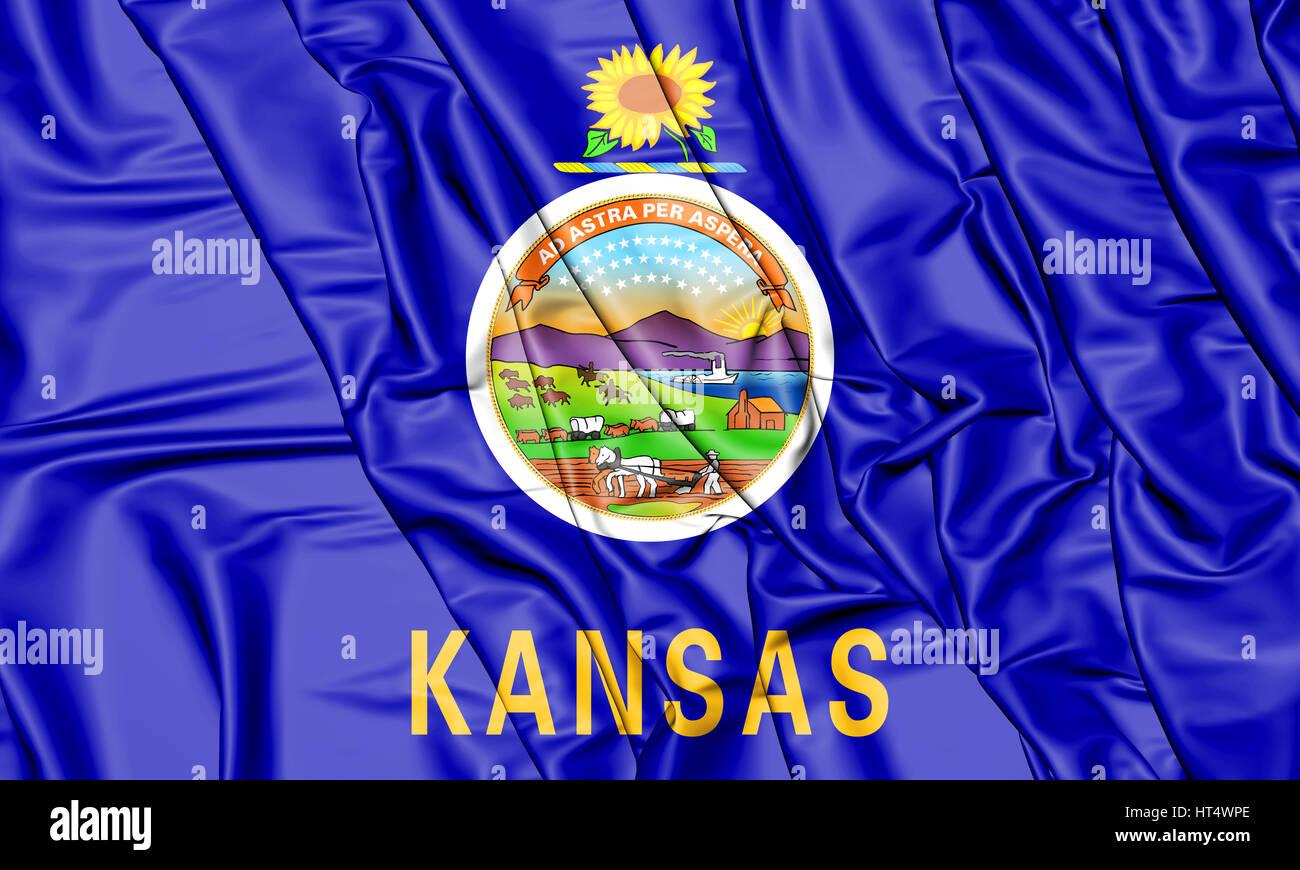 3D Bandiera del Kansas, Stati Uniti d'America. 3D'illustrazione. Foto Stock