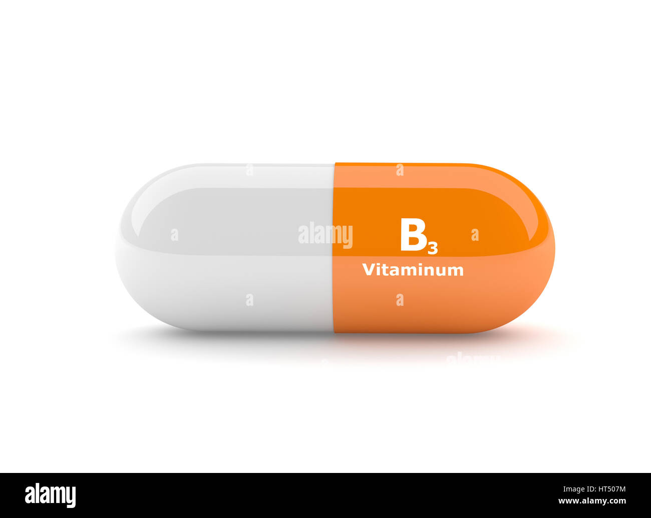 3D rendering di vitamina B3 pillola isolate su sfondo bianco Foto Stock