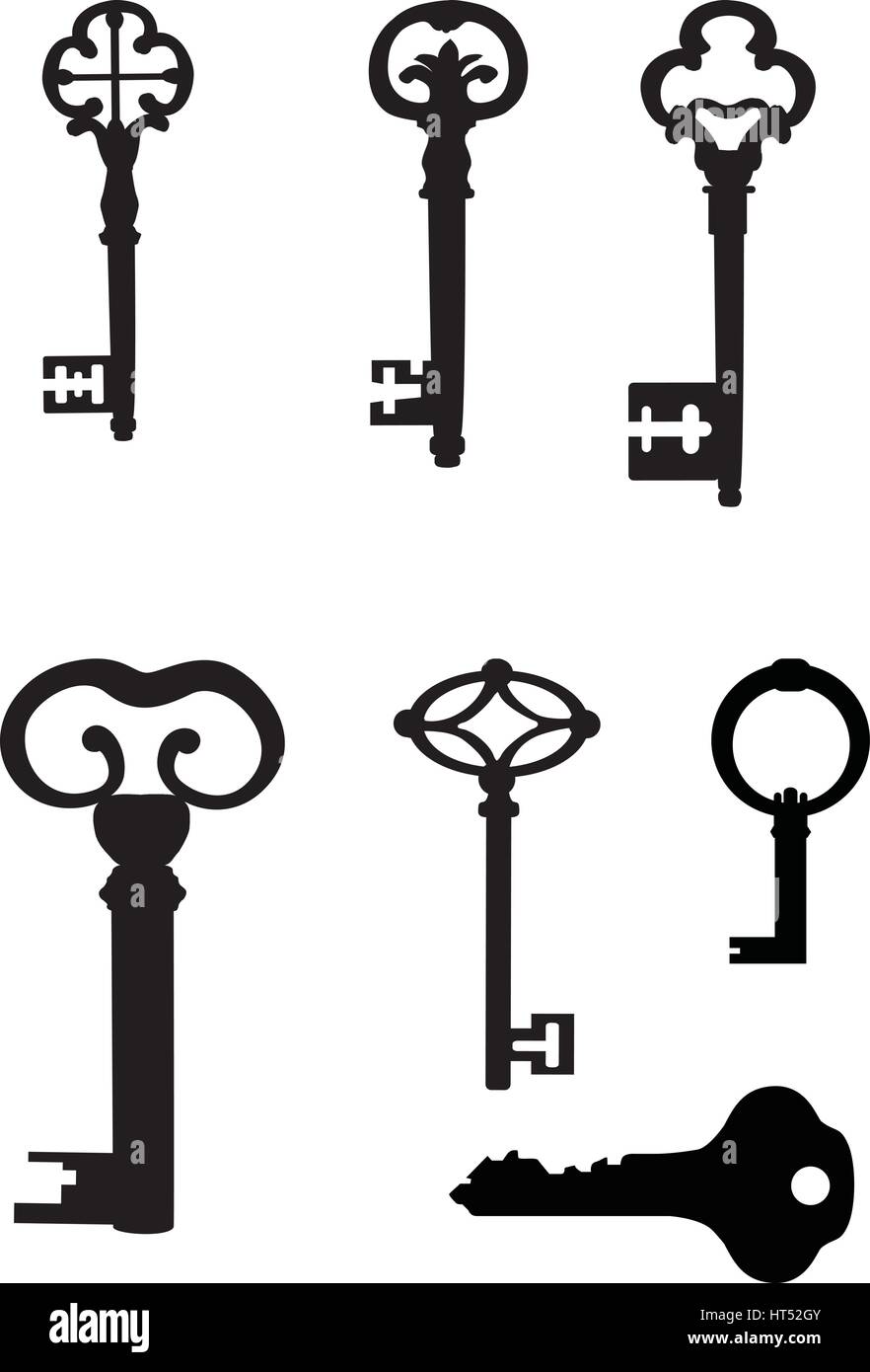 Vintage silhouette della chiave set . Chiudere la porta segno vintage collection Illustrazione Vettoriale
