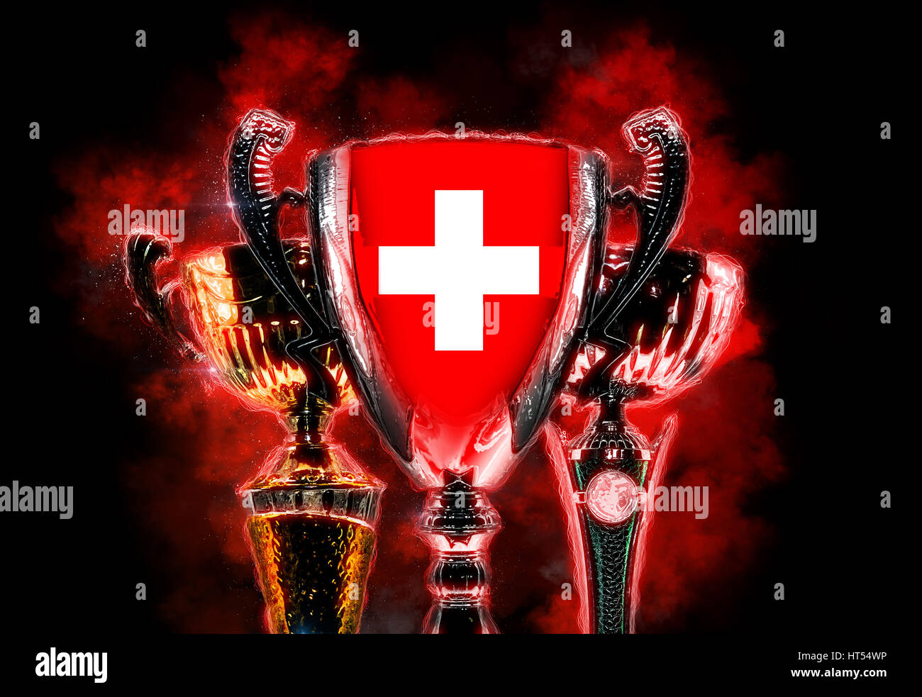 Cup Trofeo strutturata con bandiera della Svizzera. Illustrazione Digitale. Foto Stock