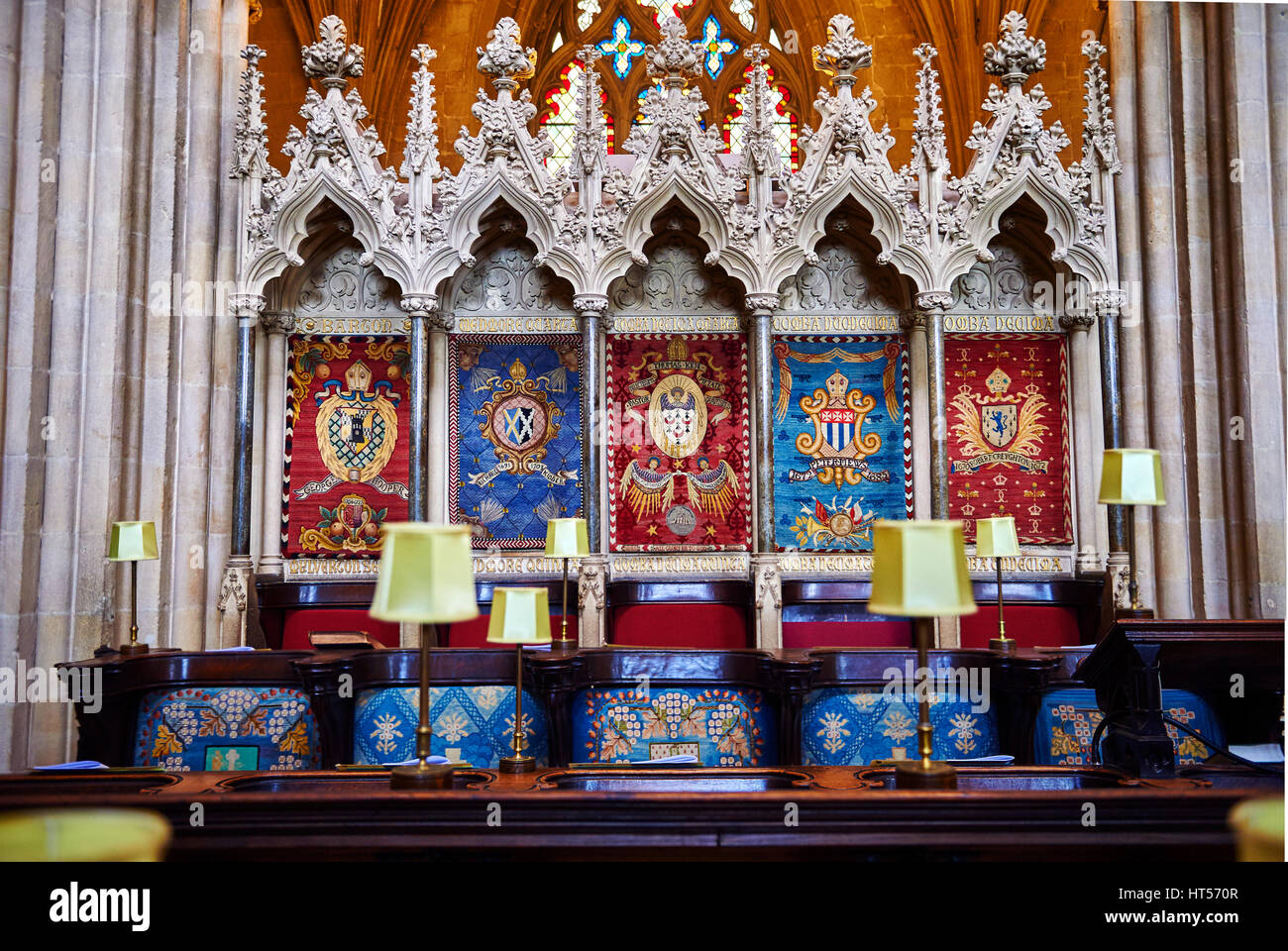 Il coro medievale della Cattedrale di Wells costruito nei primi inglese in stile gotico in 1175, Wells Somerset, Inghilterra Foto Stock